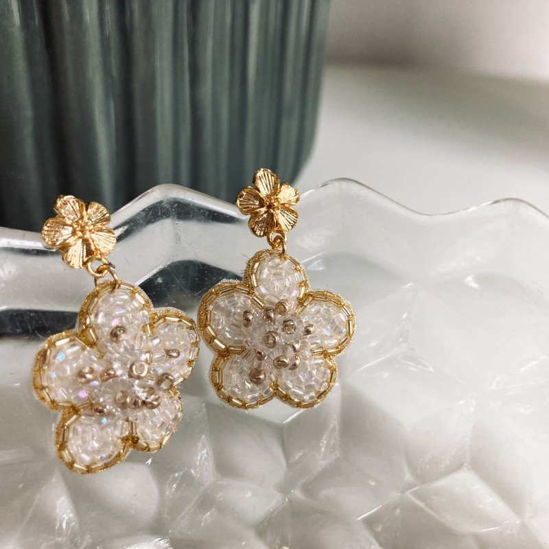 Boucles d'oreilles or, Fleur de Cristal