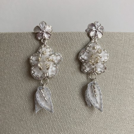 Boucles d'oreilles argent, petite fleur de cristal